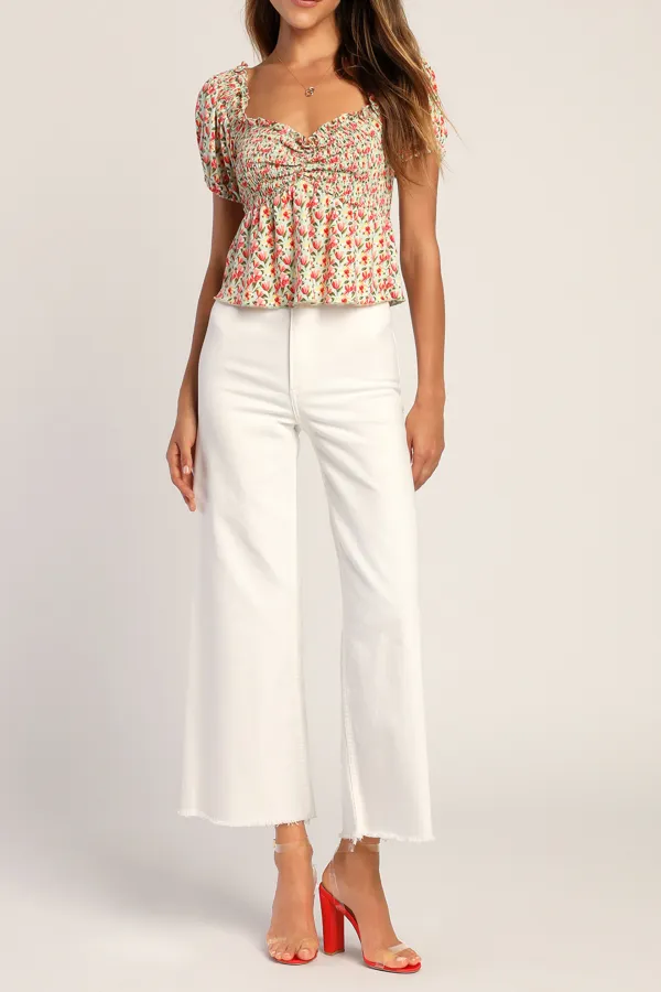 Casual Style Sage Floral Short Sleeve Top