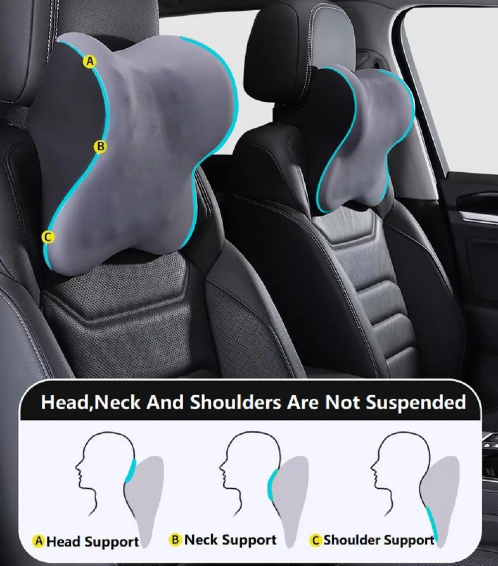 Car Pillow for Neck Pain Relief and Cervical Support,Pure Memory Foam Car Neck Pillow for Car Seat with Adjustable Strap and Washable Cover,Car Headrest Pillow for Ergonomic Design