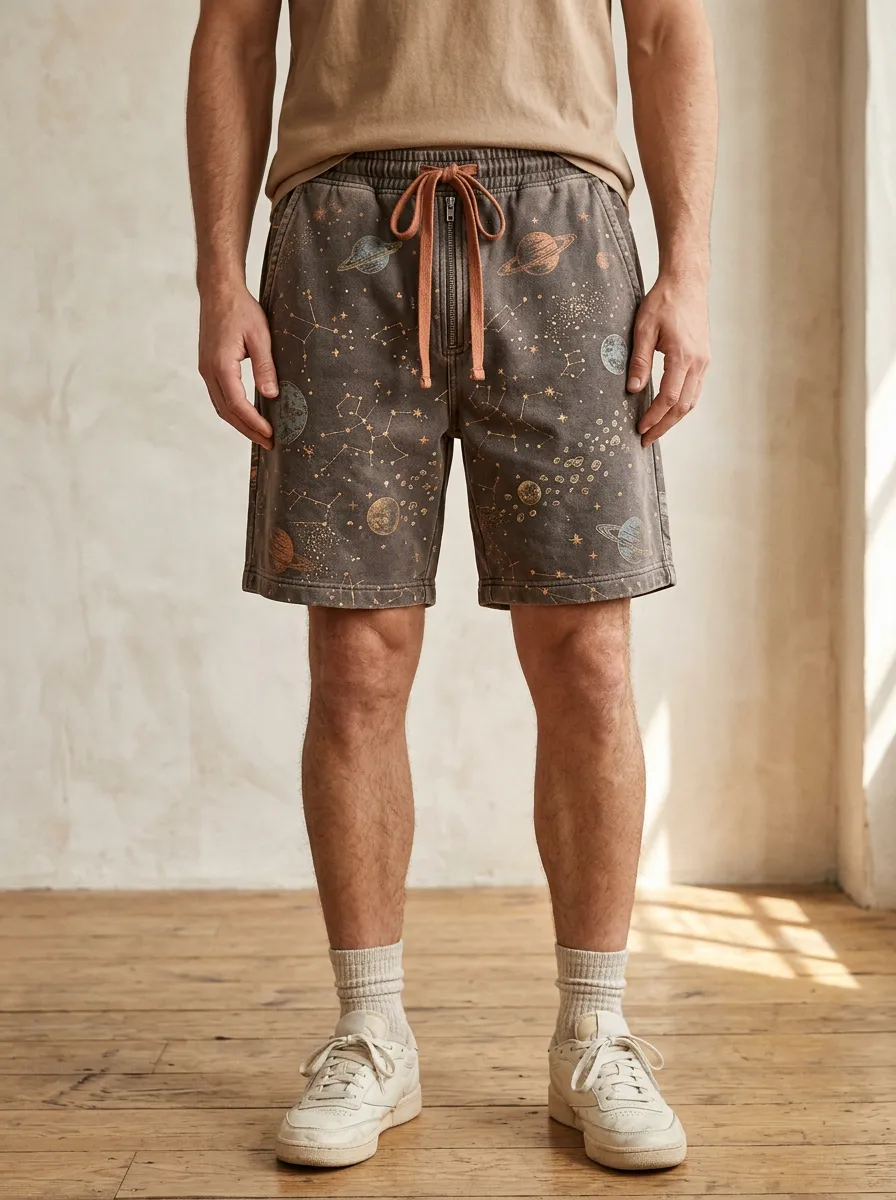 Men's Relaxed Astronomy Planet Constellation Drawstring Shorts