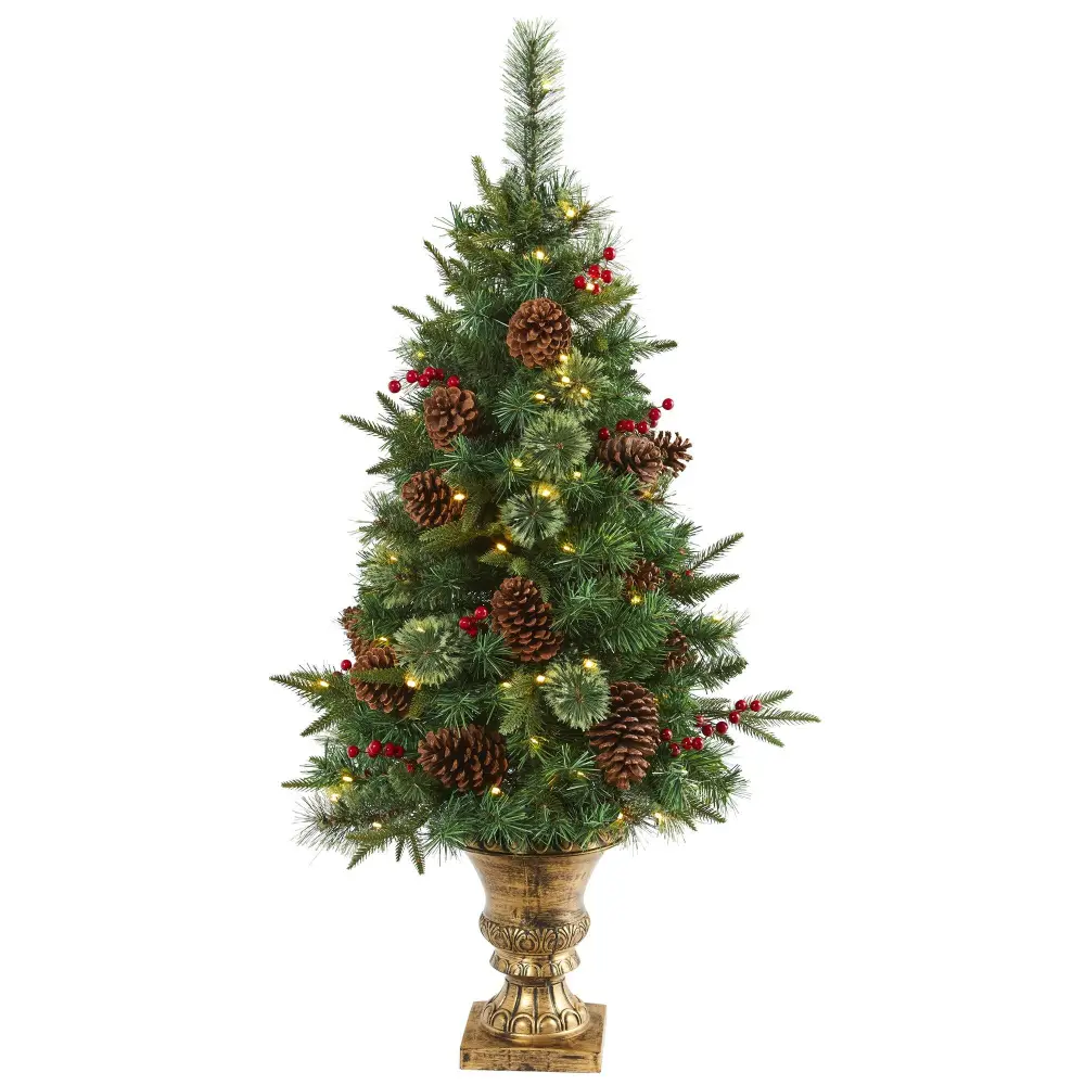 Pine Pinecone and Berries Artificial Christmas Tree in Decorative Urn