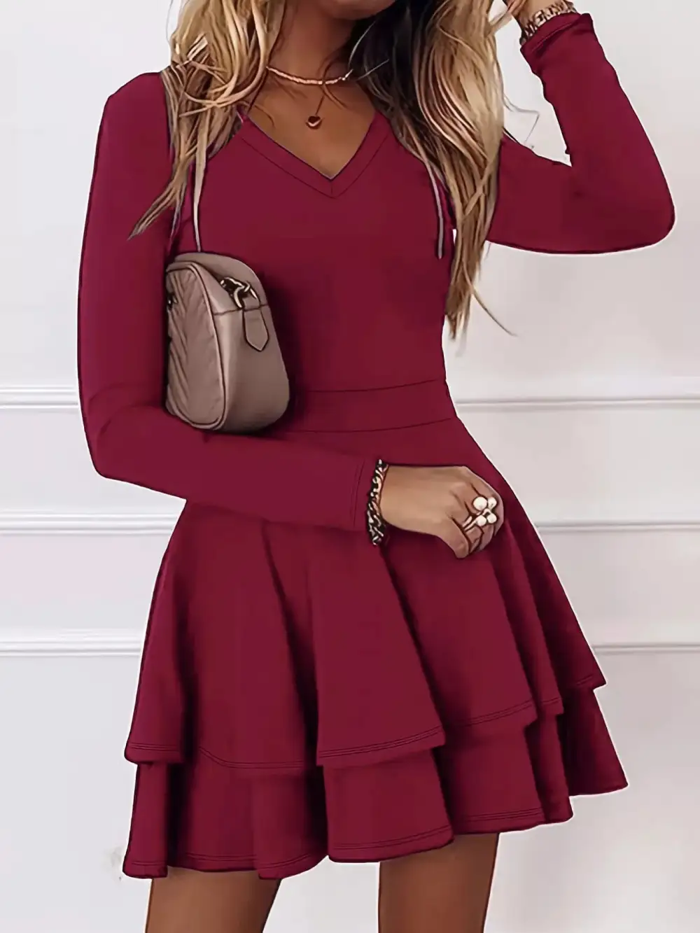 Finish V Neck Ruffle Mini Dress
