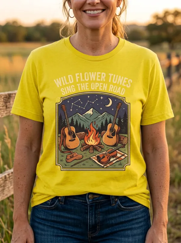 Rustic Guitar Country Music Crewneck T-Shirt