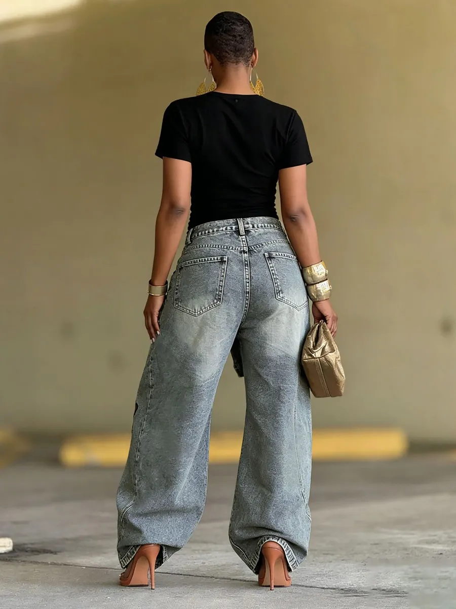 Carolina Star and Leopard Print Patchwork Jeans
