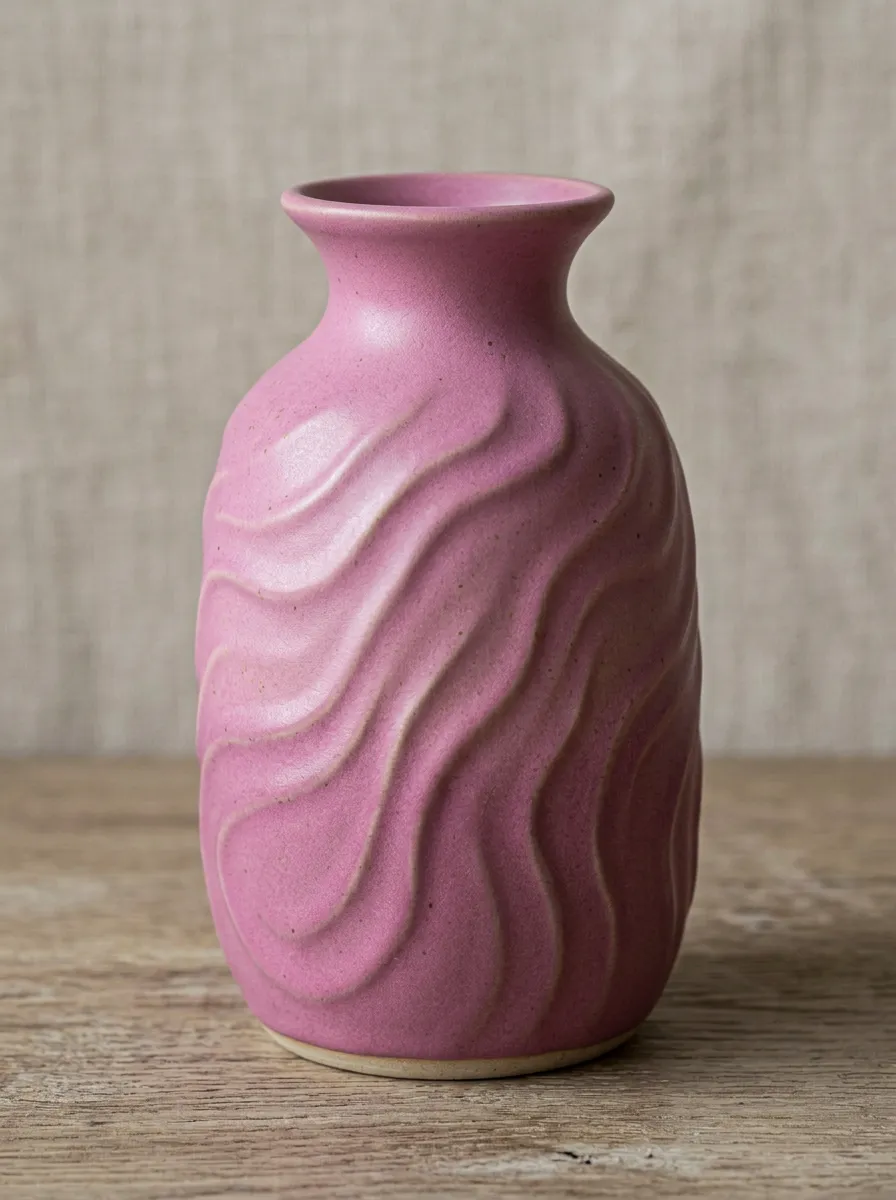 Calm Minimalist Wavy Textured Ceramic Vase