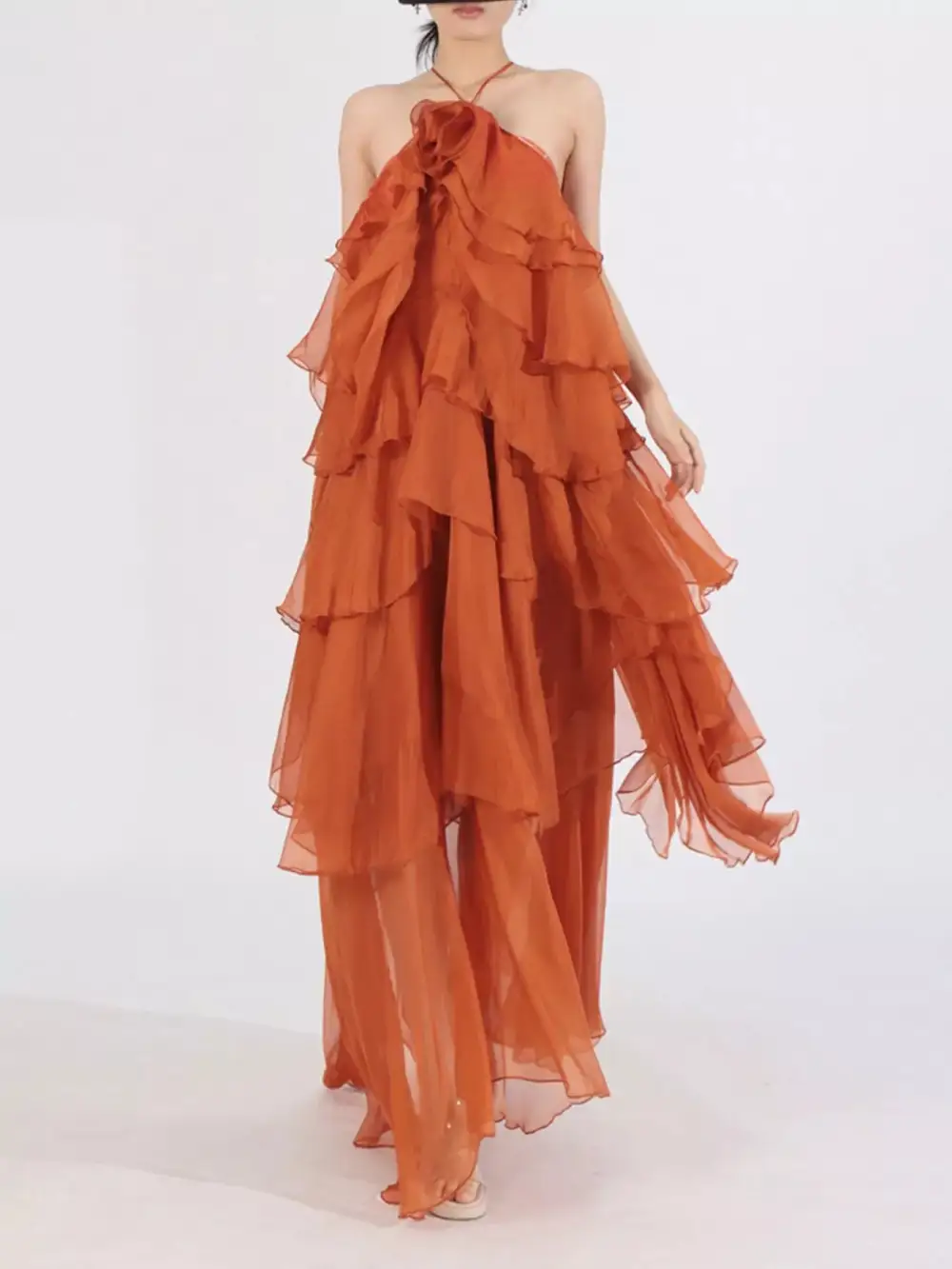 Tiered Halter Chiffon Maxi Dress