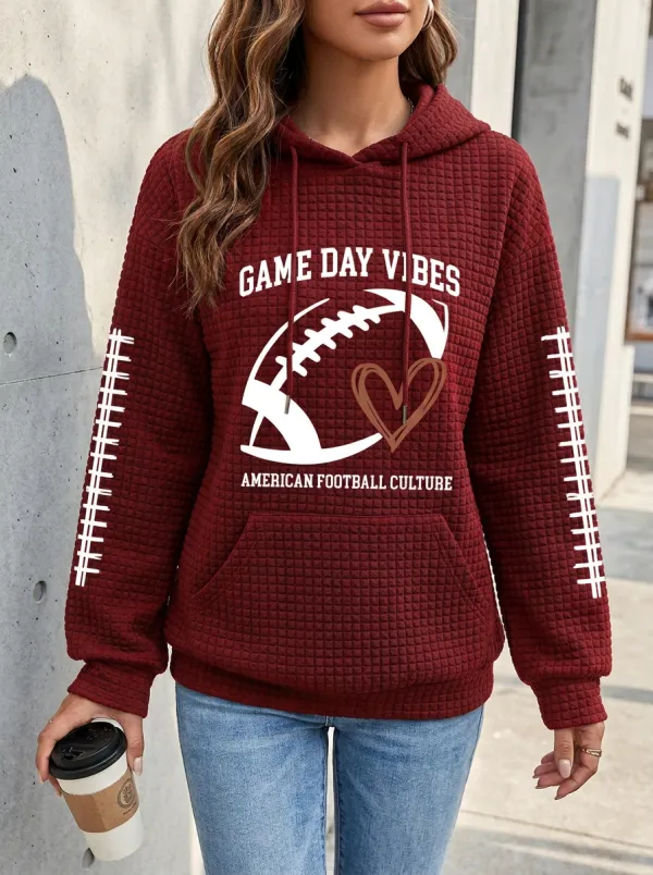 Women's Gridiron Day Heart Grid Waffle Hoodie