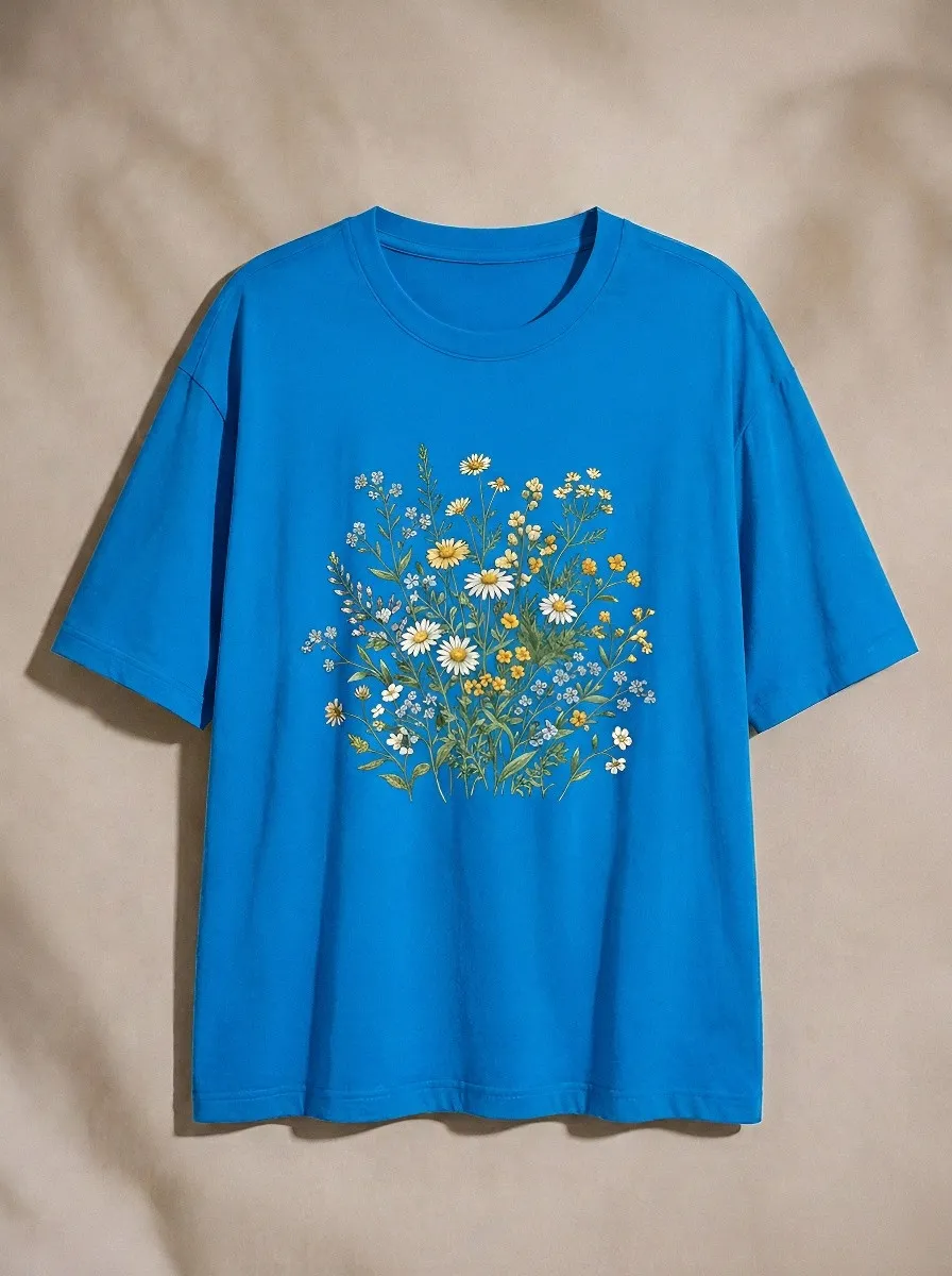 Women's Botanical Nature Lover Wildflower Bouquet Printed T-shirt