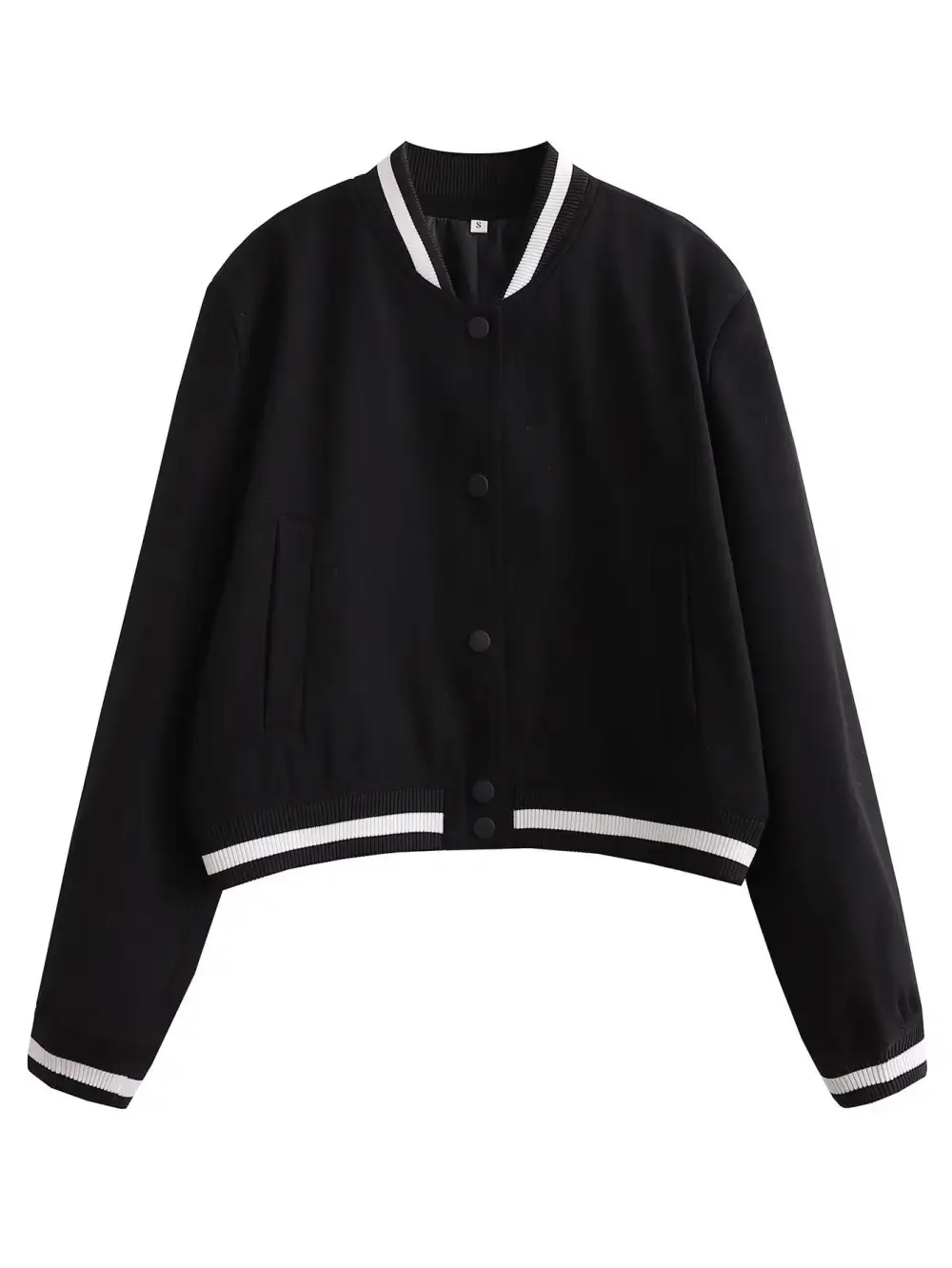 Varsity Snap Front Ribbed Trim Bomber Jacket