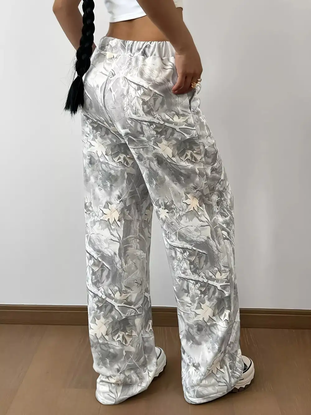 Abstract Print Wide Leg Pocketed Casual Pants