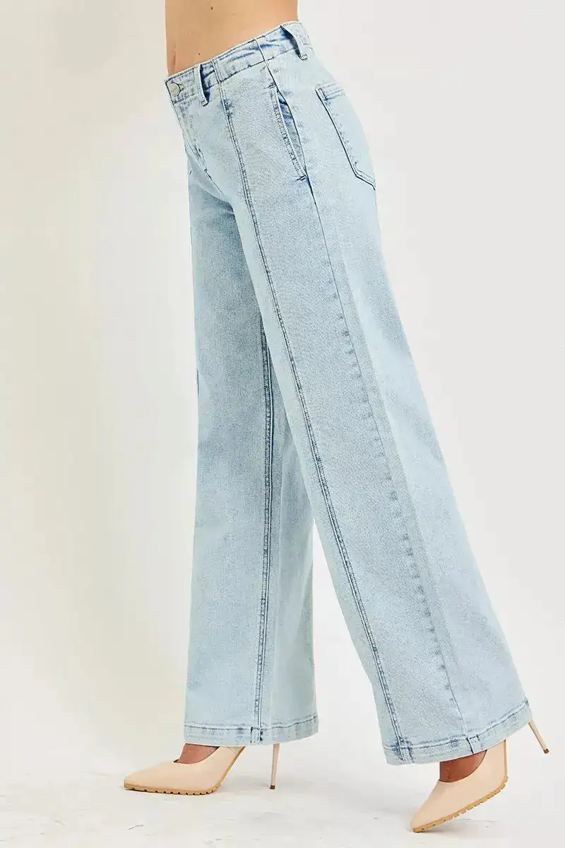 Wide Leg Pocketed Denim Jeans