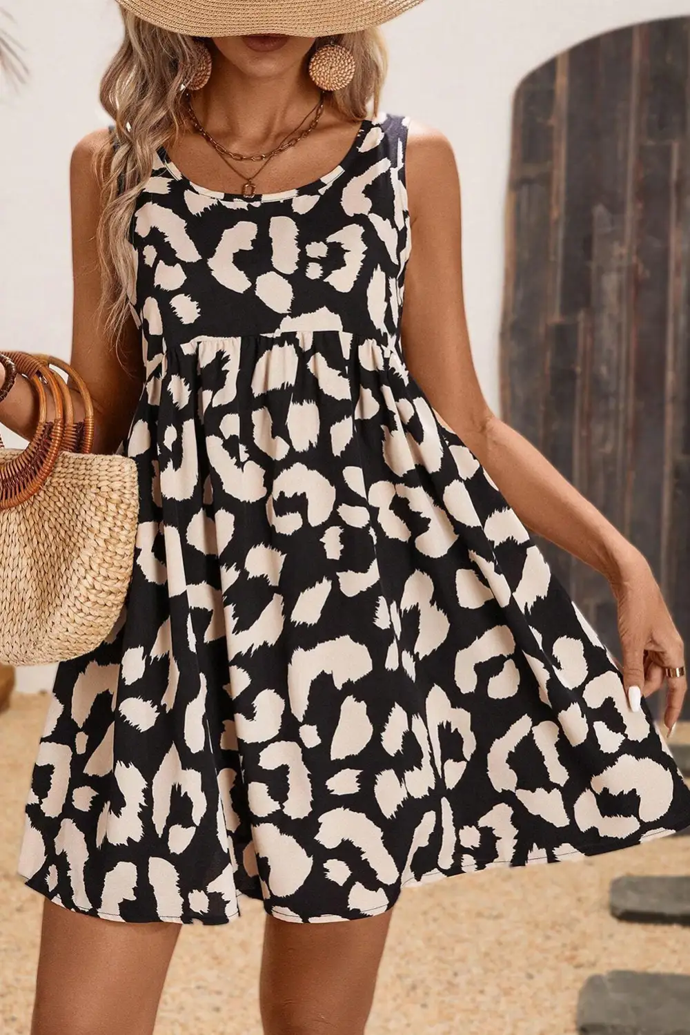 Animal Print U-Neck Mini Dress