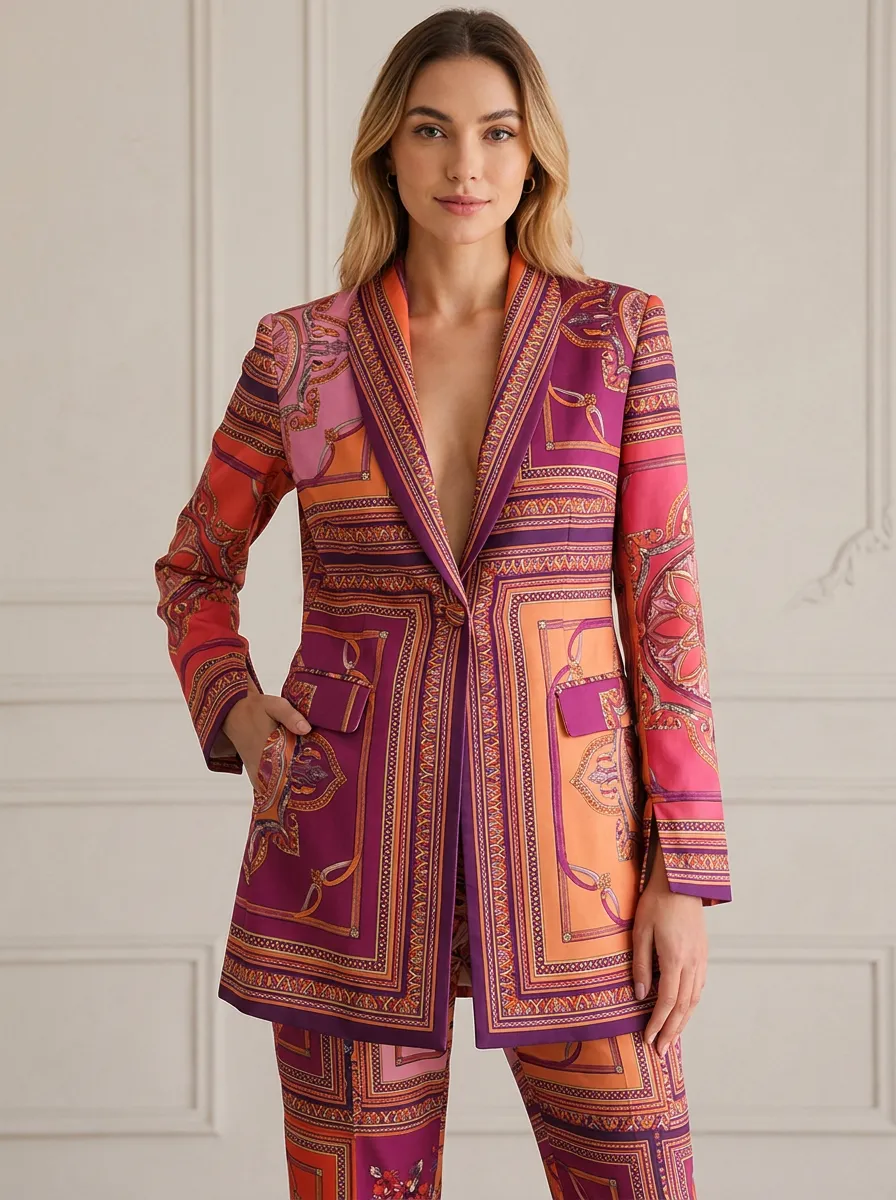 Women's Bohemian Paisley Geometric Printed Blazer Jacket