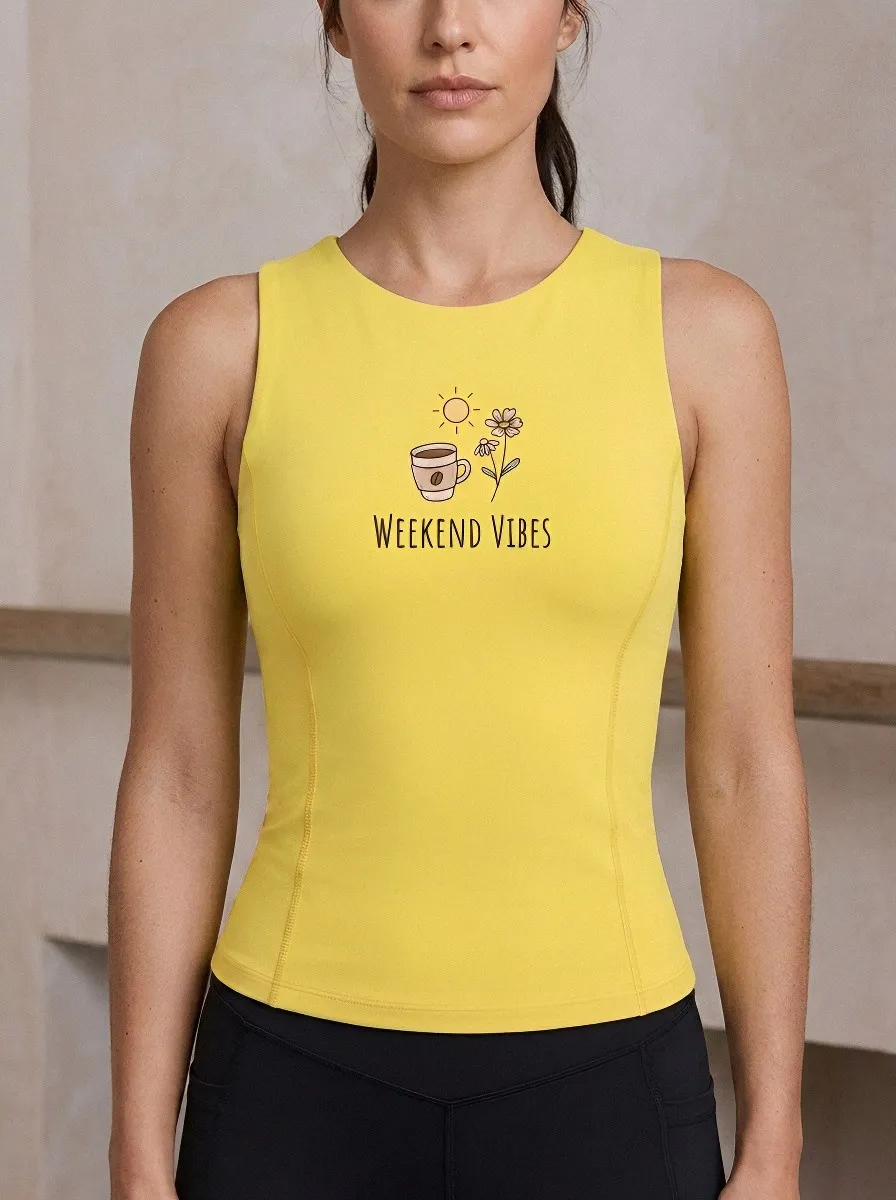 Women's Weekend Vibes Coffee Daisy Sun Printed Tank Top