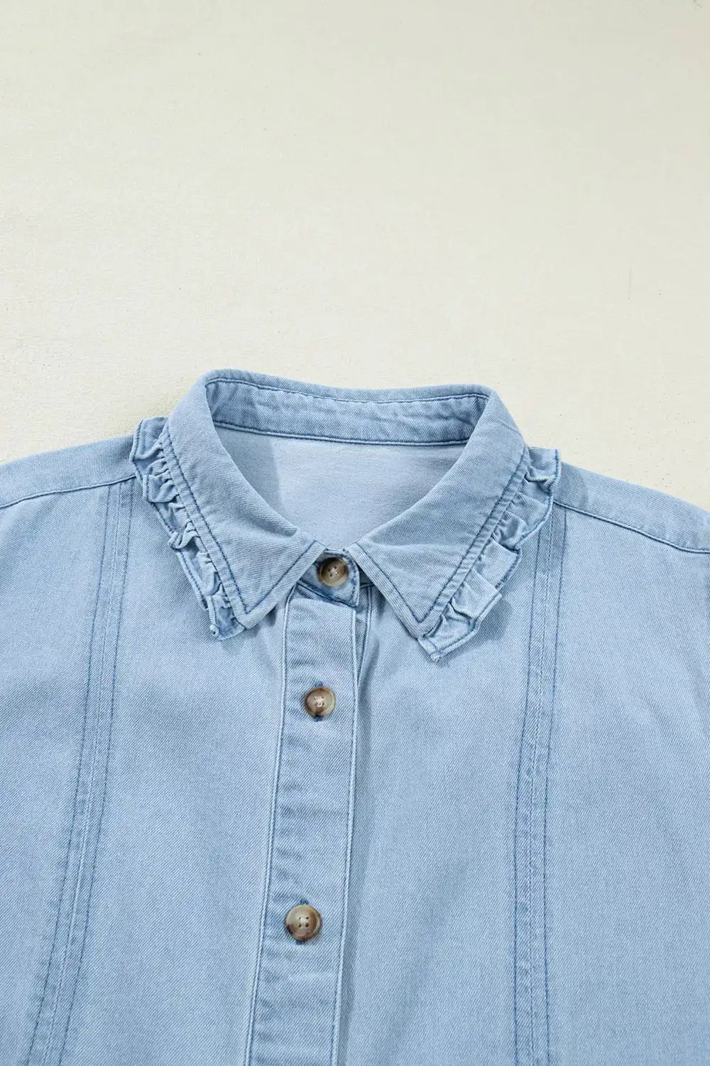 Denim Pocketed Ruffle Dress Casual