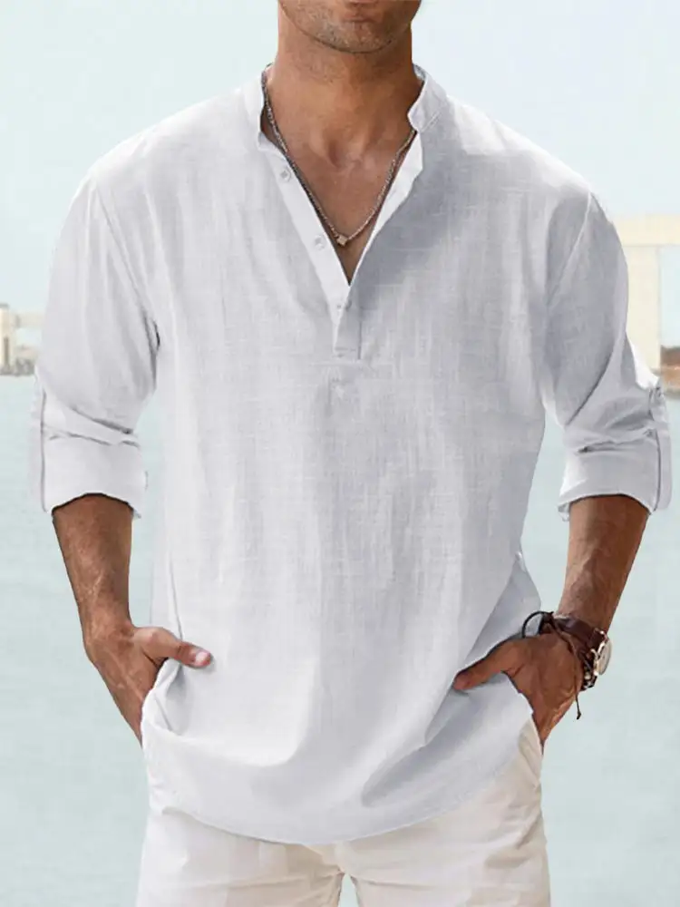Men's Casual Shirt Long-Sleeve With Stand Collar