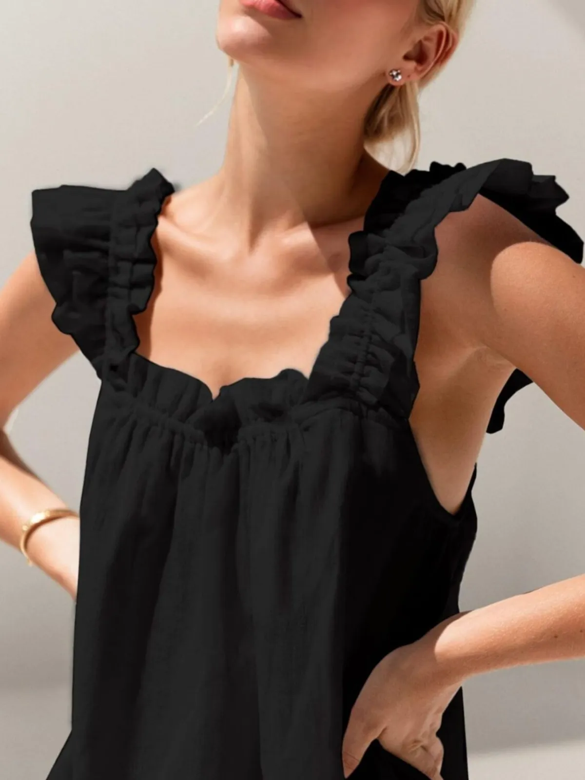 Refined Drawstring Ruffled Top and Shorts Matching Set