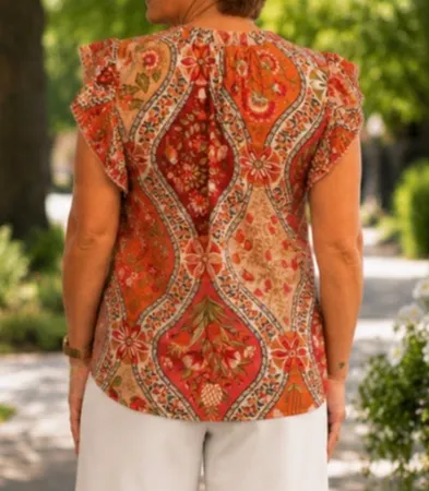 Pleated Sleeve Button Down Floral Printed Top