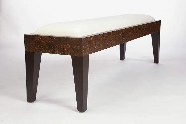 Classic Coconut Shell Solid Wood Linen Cushion Upholstered Bench