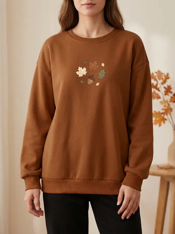 Printed Acorn Maple-Leaf Graphic Sweatshirt