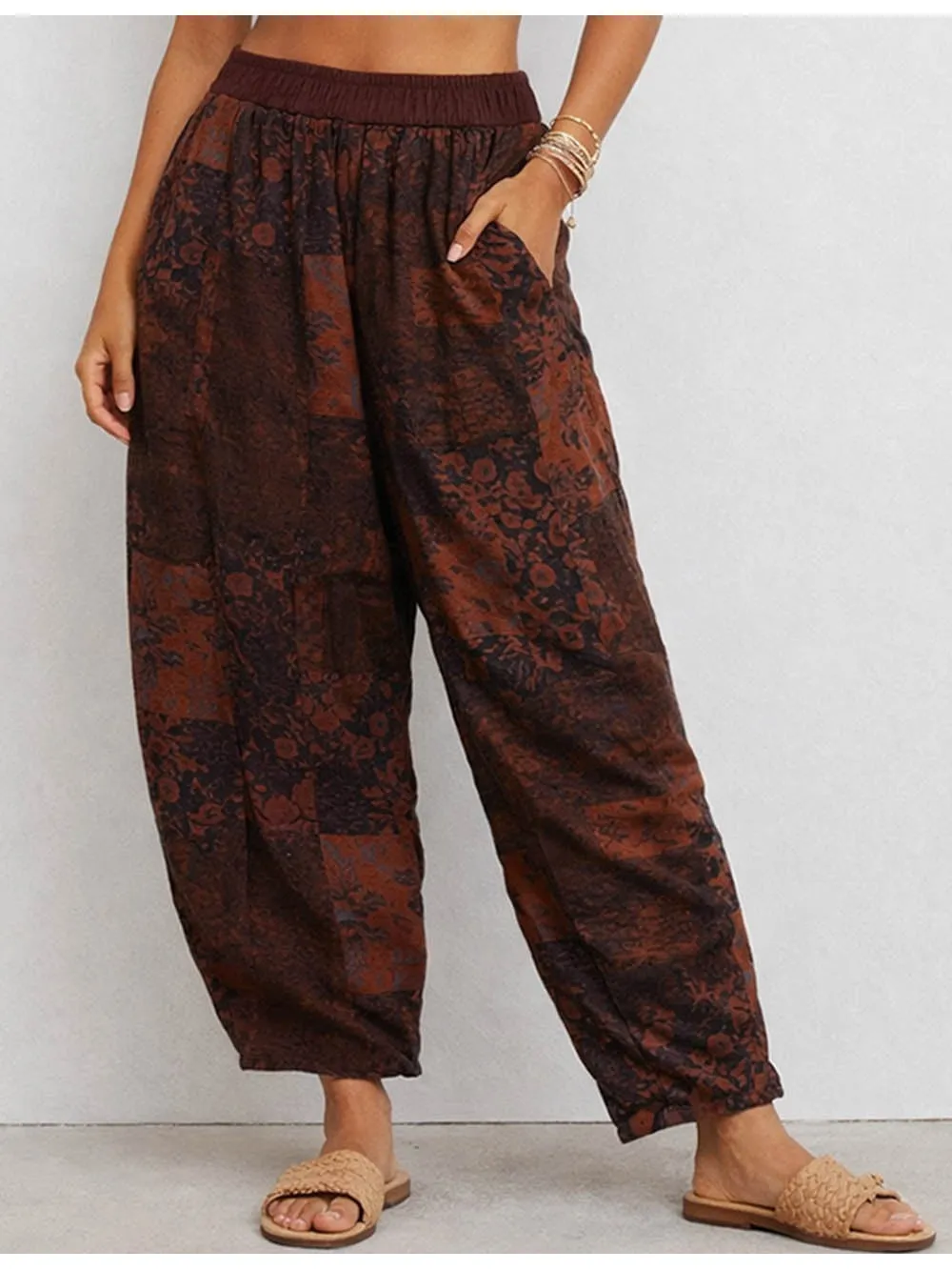 Boho Elastic Waist Barrel Leg Pants