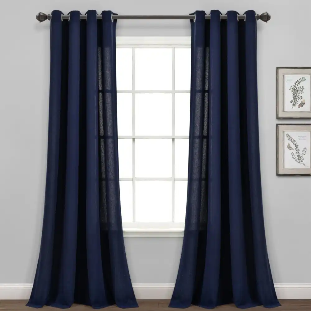 Farmhouse Solid Faux Linen Light Filtering Grommet Textured Curtain Panel Set