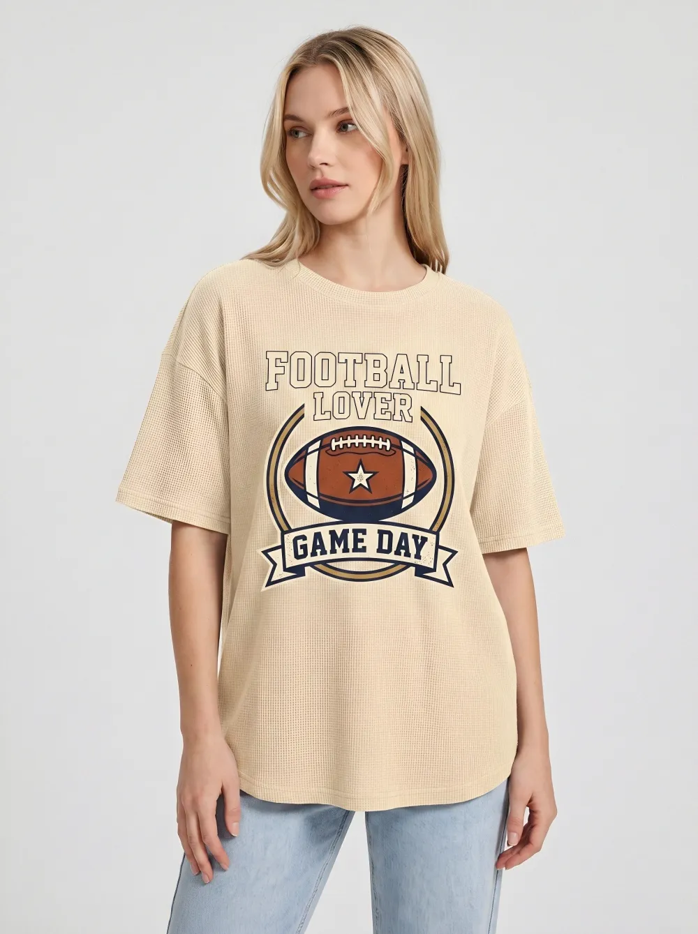 Women's Football Lover Game Day Star Graphic Printed T-Shirt