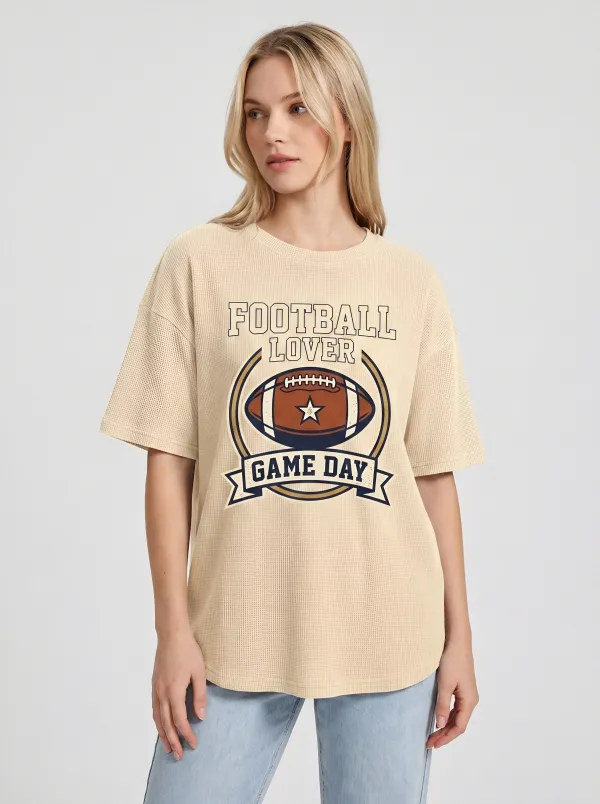 Women's Football Lover Game Day Star Graphic Printed T-Shirt