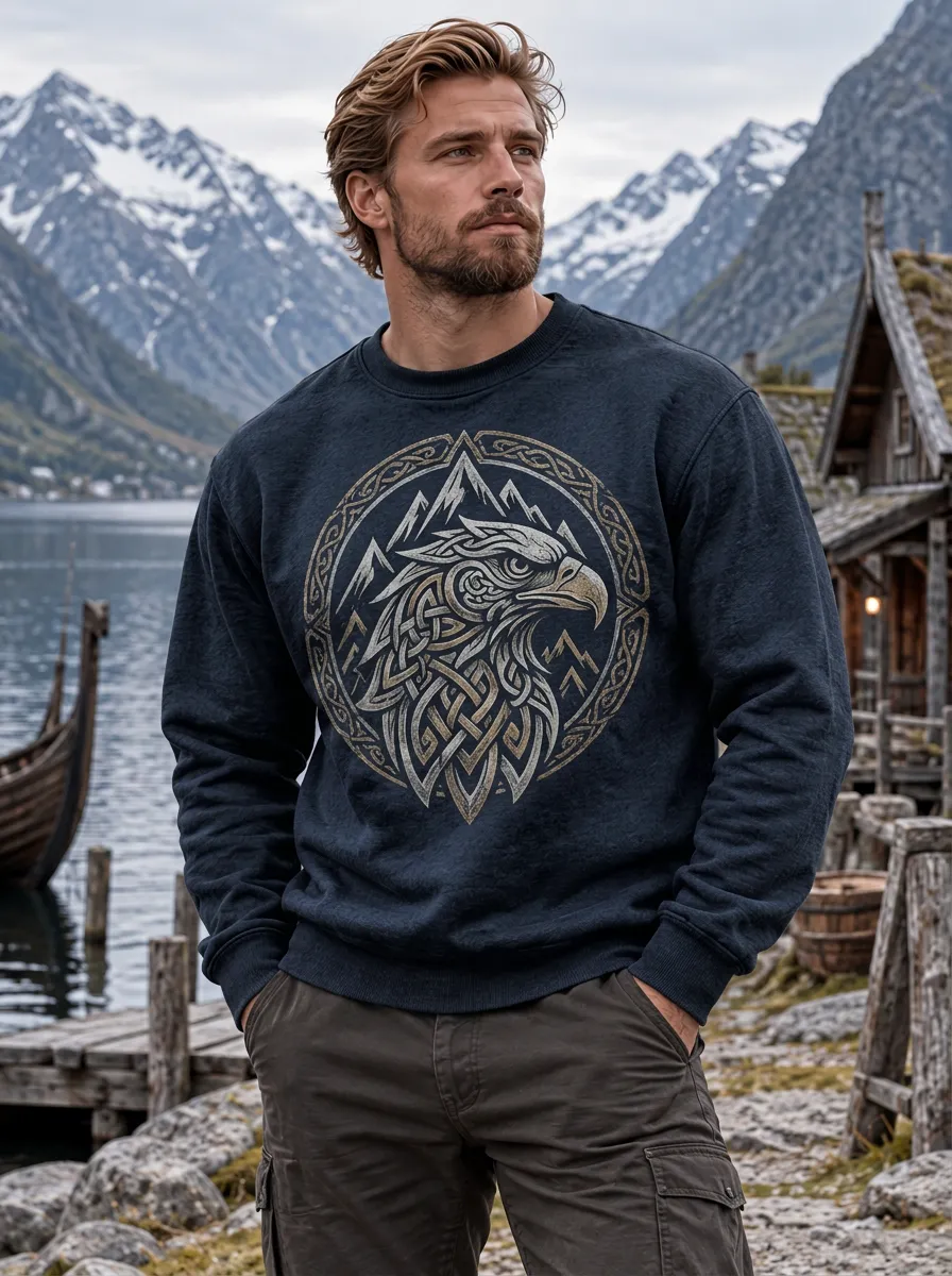 Men's Viking-Inspired Eagle Mountain Knotwork Graphic Sweatshirt