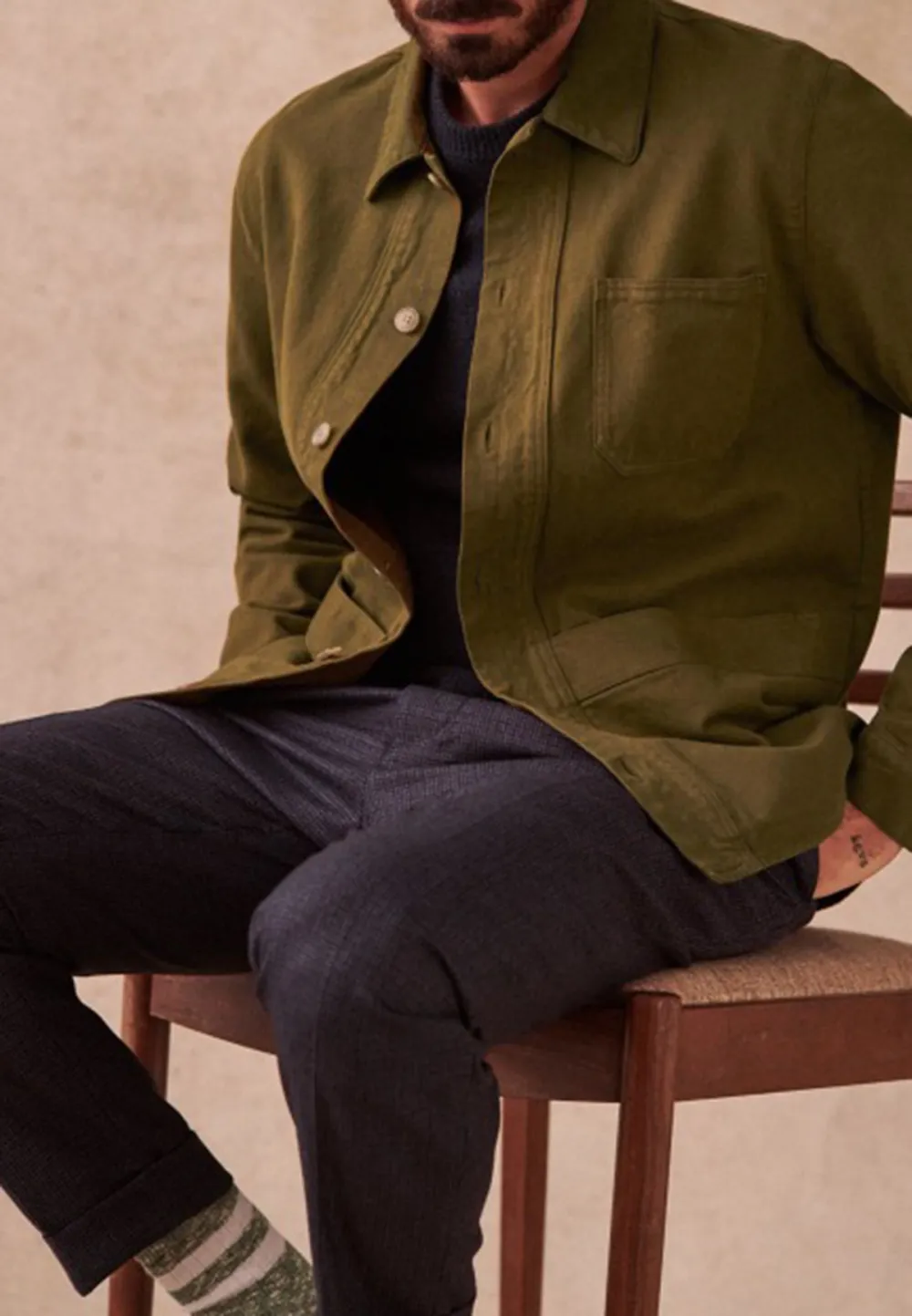 Dark Khaki Cotton Twill Utility Chore Jacket