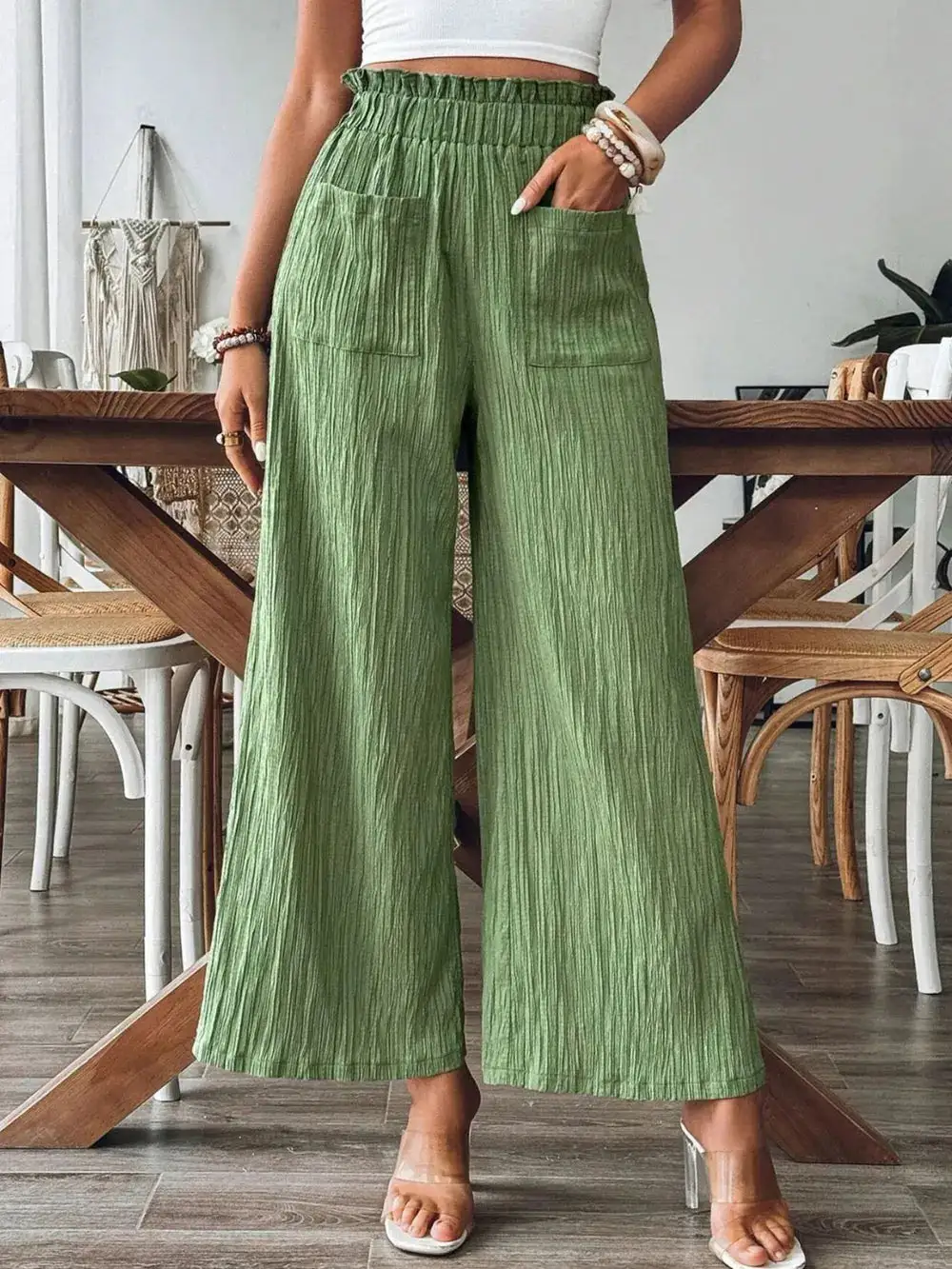 Wide Leg Pocket Detail Pants