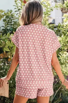 Pocketed Polka-Dot Tee and Shorts Matching Set