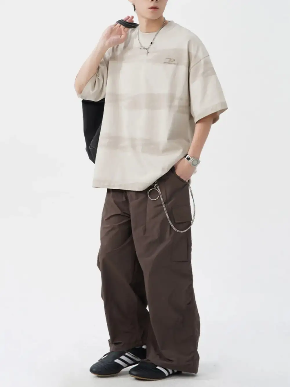 Textured Striped Crew Neck Tee