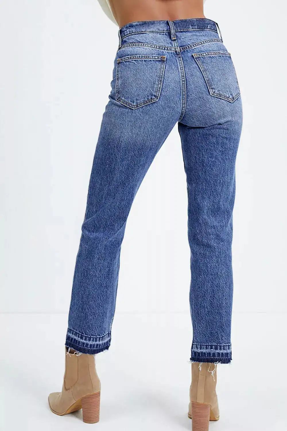 Women' Whiskered Wash Raw Hem Cropped Jeans