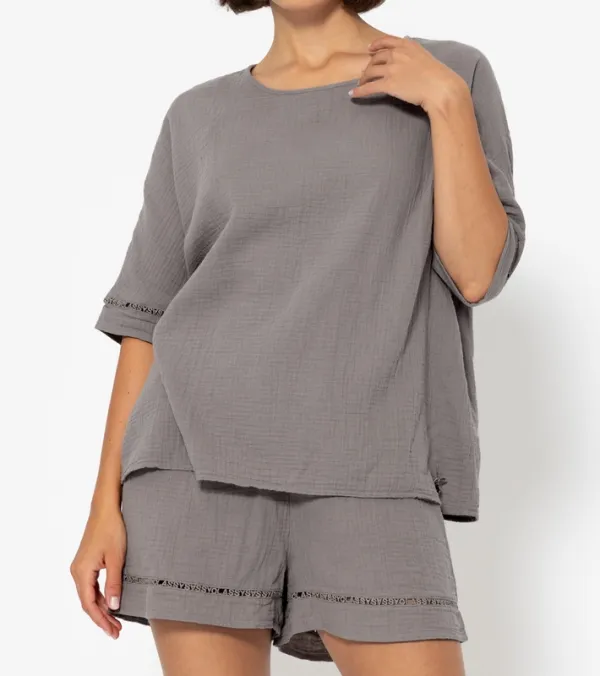 Taupe Lace Muslin Shirt