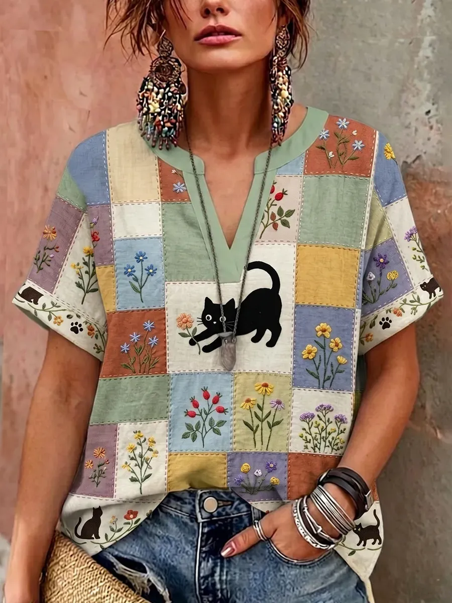 Women's Cute Cat Printed Casual Top