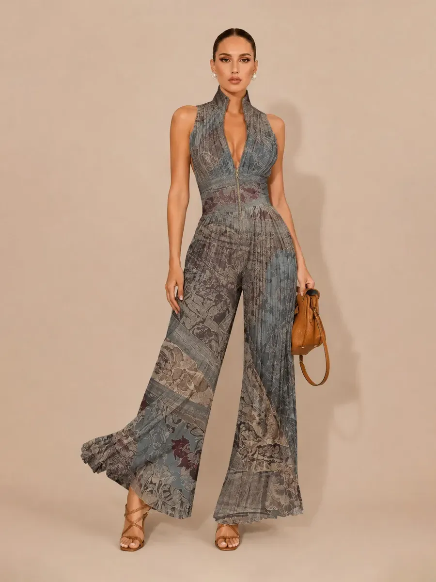 Ophelia Sleeveless Pleated Zip-Front Jumpsuit