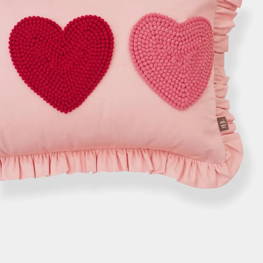 Pink Applique Ruffle Cushion Cover