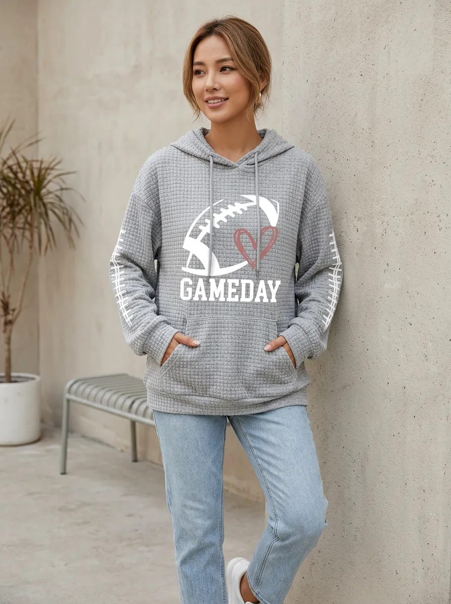 Women's Timeless Gridiron Heart Ball Love Graphic Hoodie
