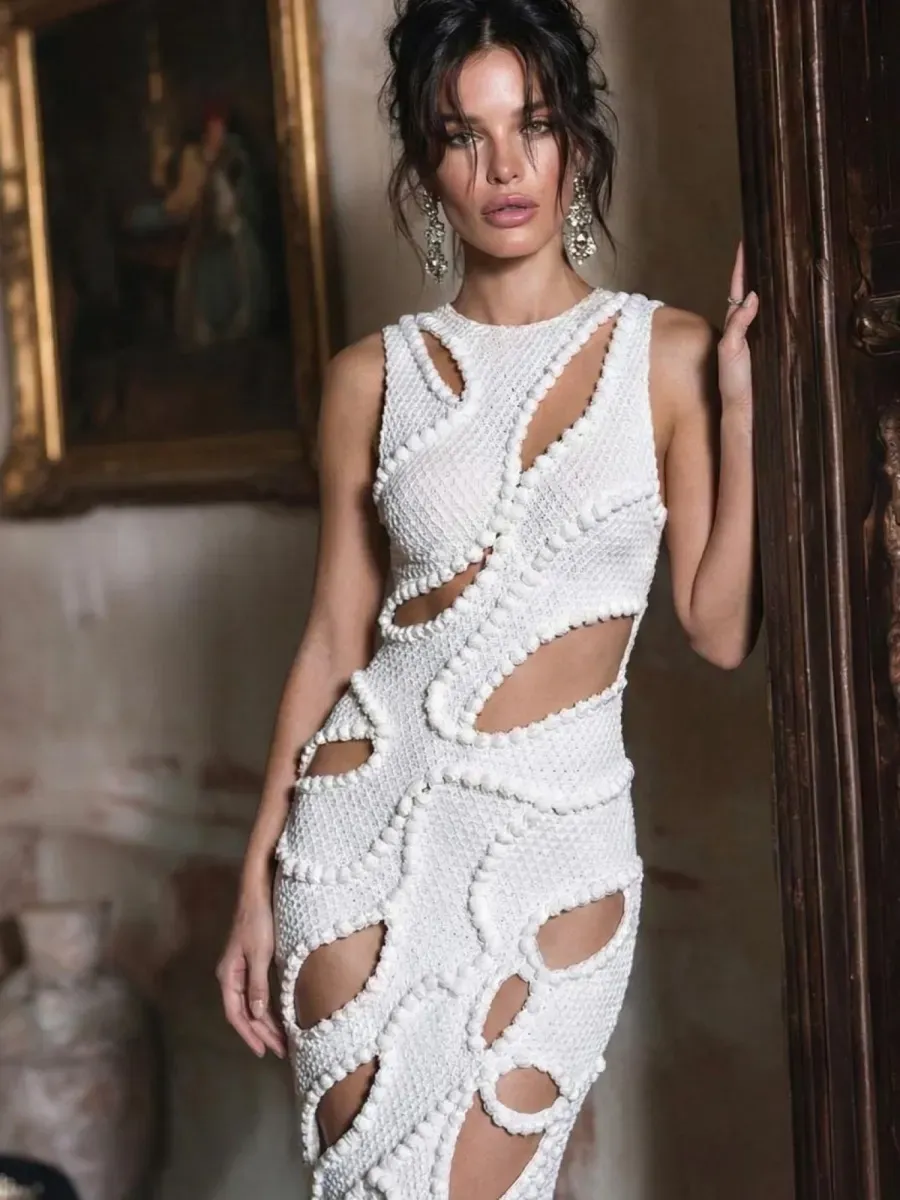 Olivia Knit Cutout Maxi Dress in White