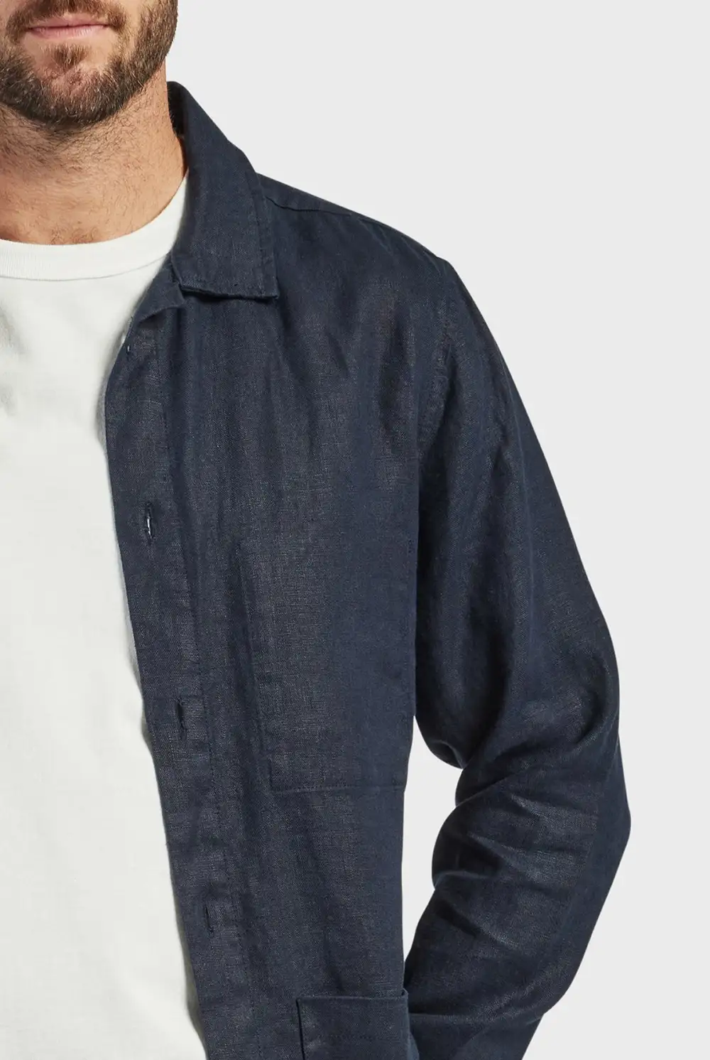 Casual Linen Overshirt- Navy