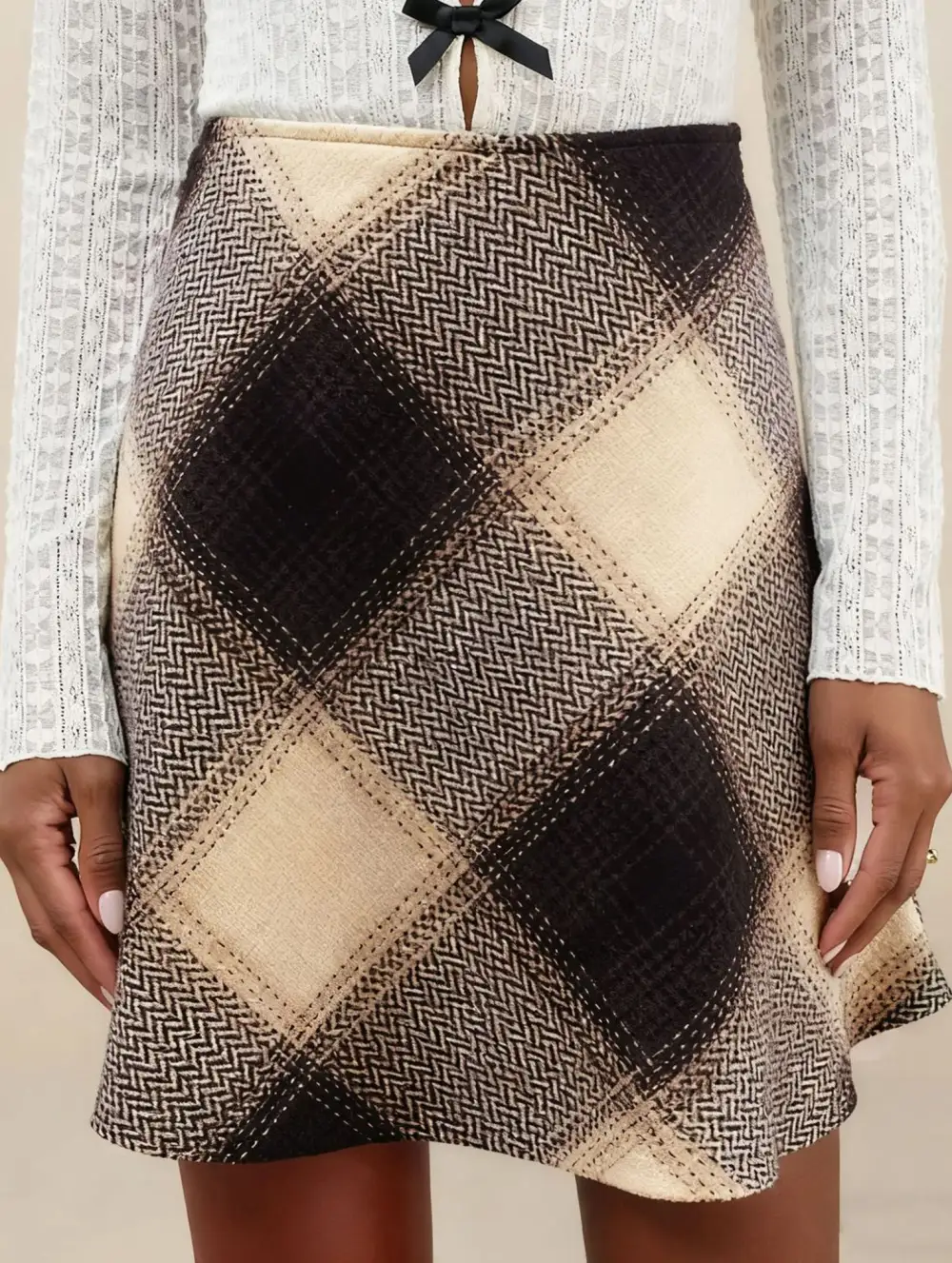Plaid Zipper Detail High Waist A-Line Mini Skirt