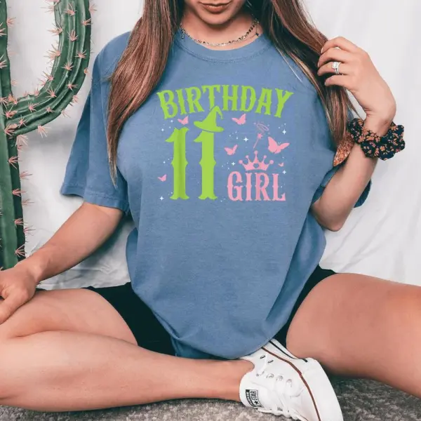 Green Pink Theme 11 Year Old Birthday Girl Witch Party Bday Women's Oversized Comfort T-Shirt
