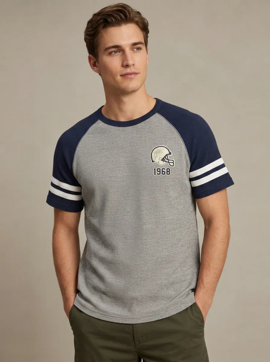 Men's Football Fan 1968 Helmet Graphic Printed Raglan T-shirt