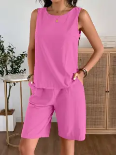 Round-Neck Shorts Matching Set