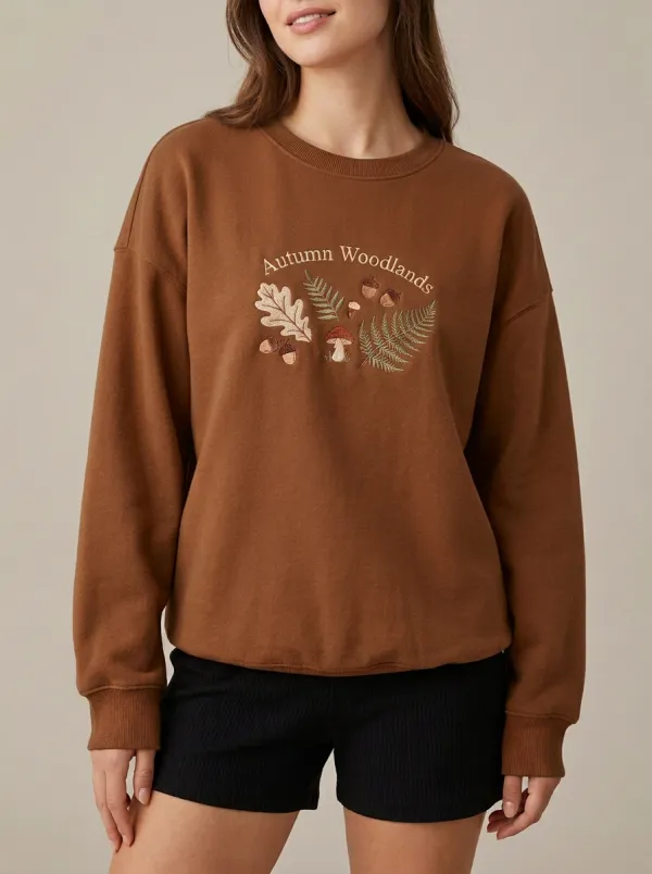 Classic Printed Mushroom Acorn Graphic Sweatshirt