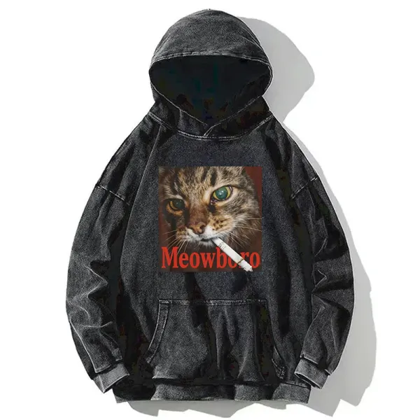 Funny Smoking Cat Meme Washed Hoodie