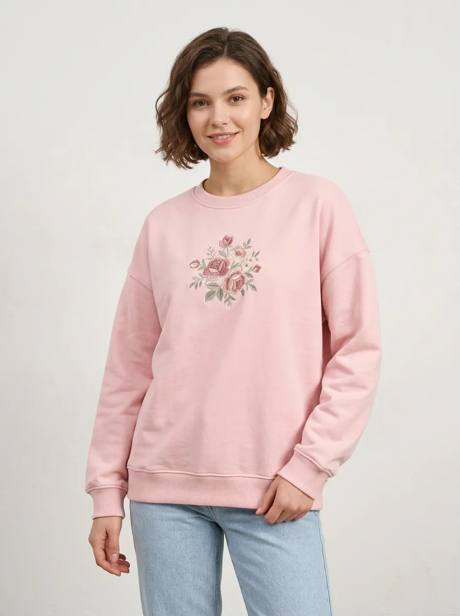Women's Floral Lover Pink Rose Bouquet Printed Sweatshirt