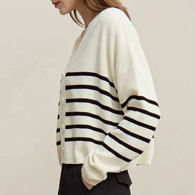 Cotton Button-Front V-Neck Relaxed-Fit Cardigan