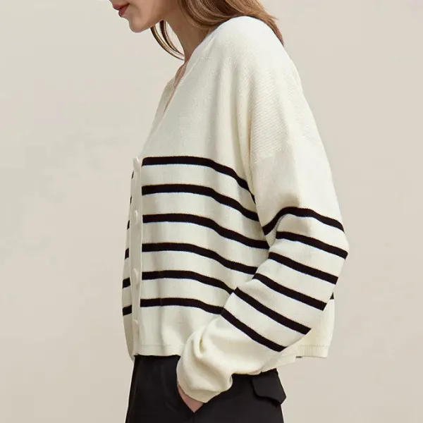 Cotton Button-Front V-Neck Relaxed-Fit Cardigan