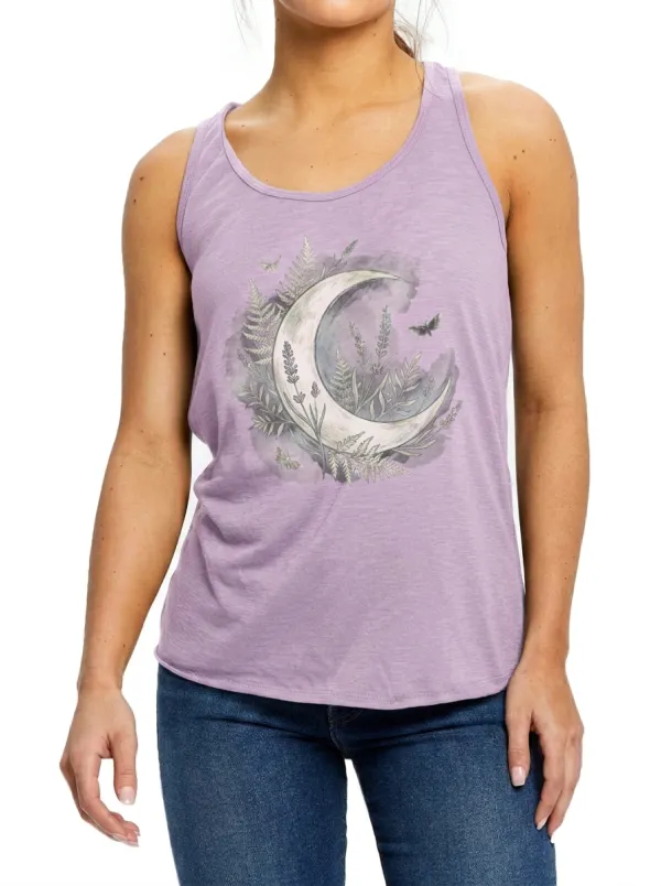 Women's Celestial Nature Lover Crescent Moon Fern Printed Tank Top